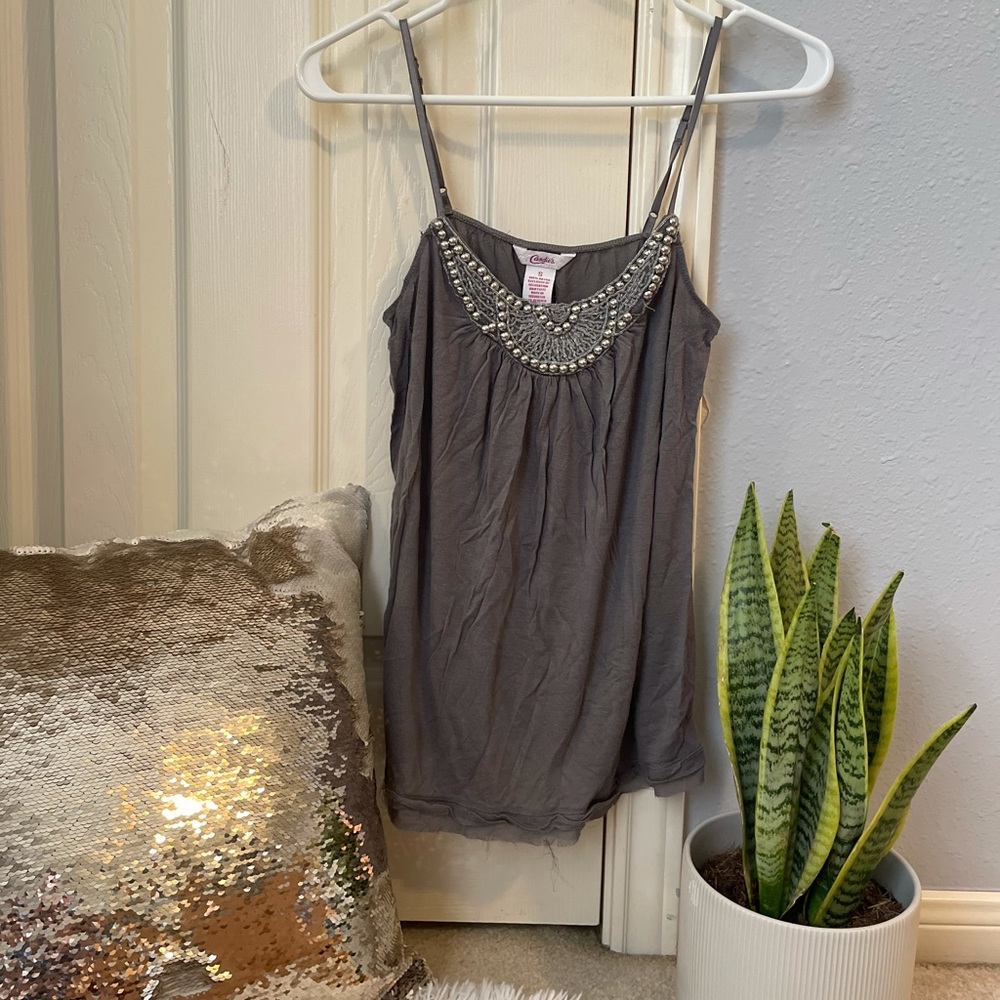Candie’s Cami Tank S  Gray Silver Embellished